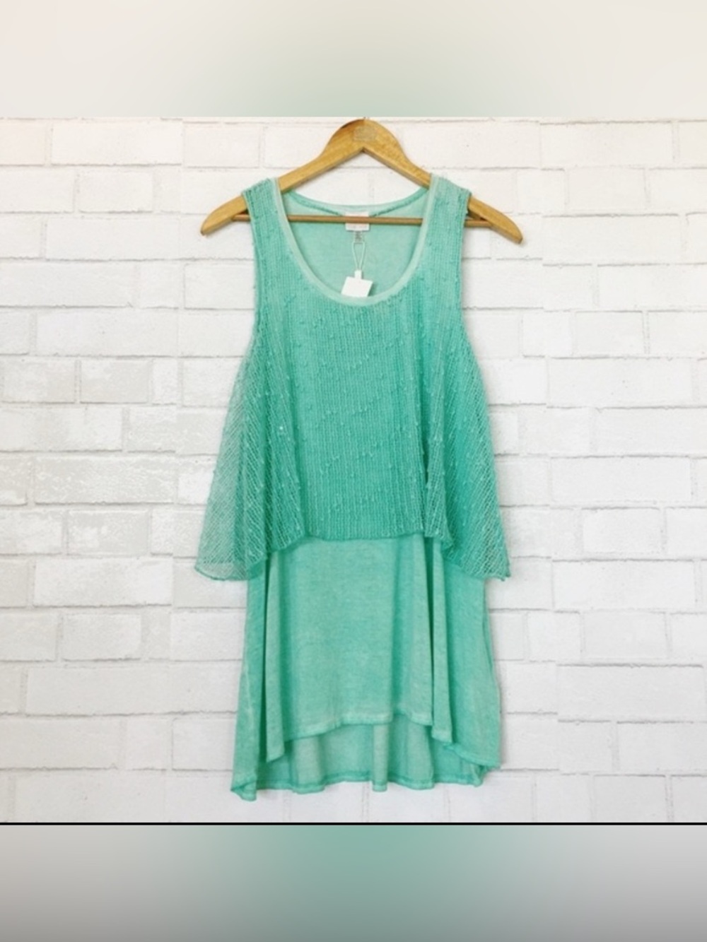 Cupio Aquamarine Blue Green Tropical Layered Sequin Blouse Tunic